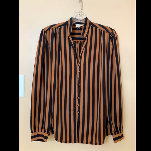 Llyod Williams Tops - 1980s Vintage Brown and Black striped blouse
